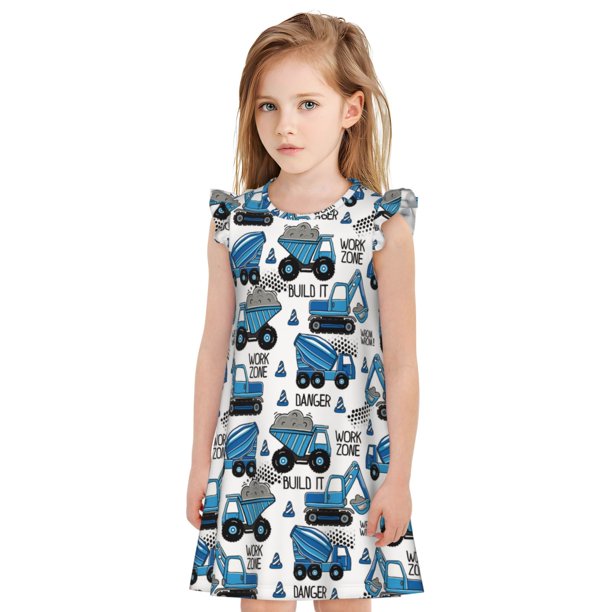Balery Blue Excavator Camisón de princesa para niñas, pijama de algodón con mangas abullonadas, suave y bonito.-X-Large