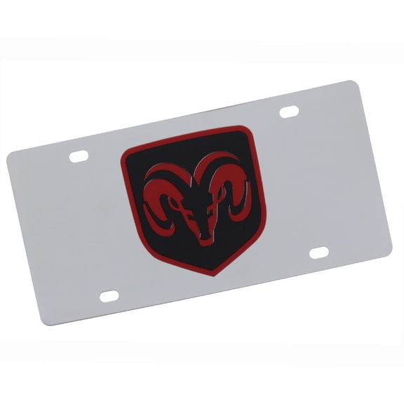 Dodge Ram Logo License Plate (Red On Chrome)