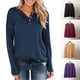 thumbnail image 4 of Camiseta casual para mujer, botón, sólido, cuello redondo, manga larga, otoño, blusa, blusa Abanopi Negro/3X-grande, 4 of 7