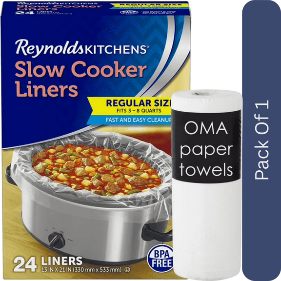 Reynolds Kitchens® Slow Cooker Liners – Regular Size (24 Count)-With Paper Towel By OMA