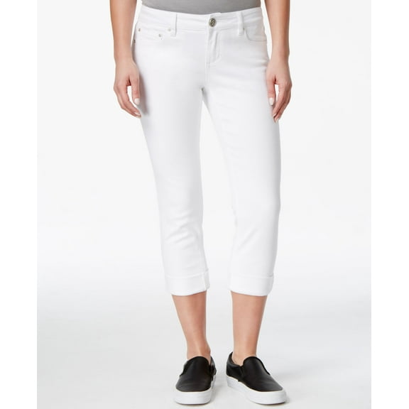 Indigo Rein Juniors Second Skin Cropped Cuffed Jeans White 7