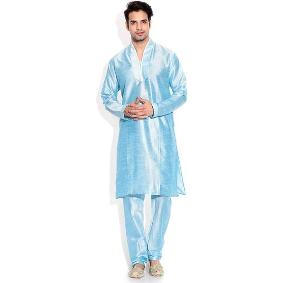 Royal Men's Silk Blend Sky Hineck Emboirdered Kurta Churidar