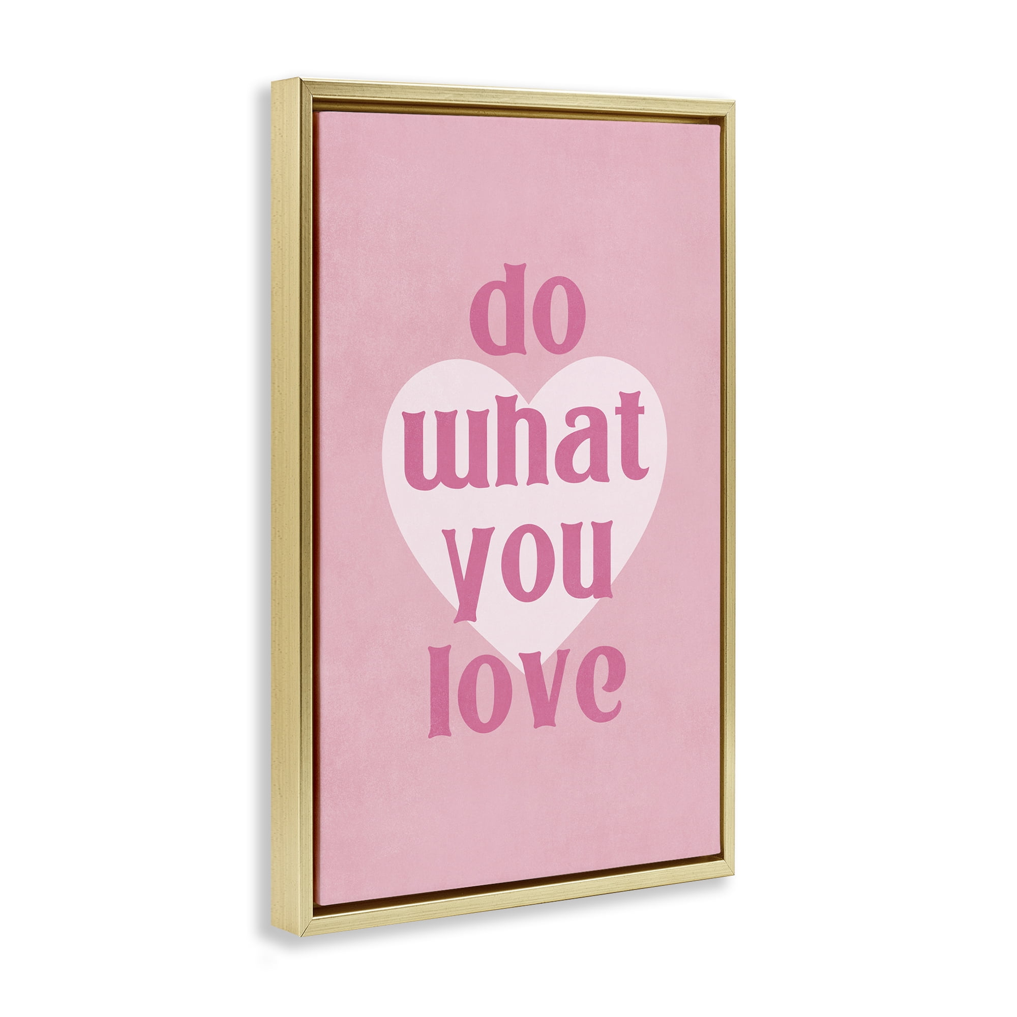 Stupell Industries Do What You Love Pink Text & Numbers Painting Gold Floater Framed Canvas Art Print Wall Art, 21 x 31