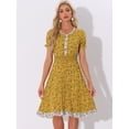 thumbnail image 3 of DARING DIVA Floral Ruffle Neck Smocked Waist Dress M Yellow, 3 of 6