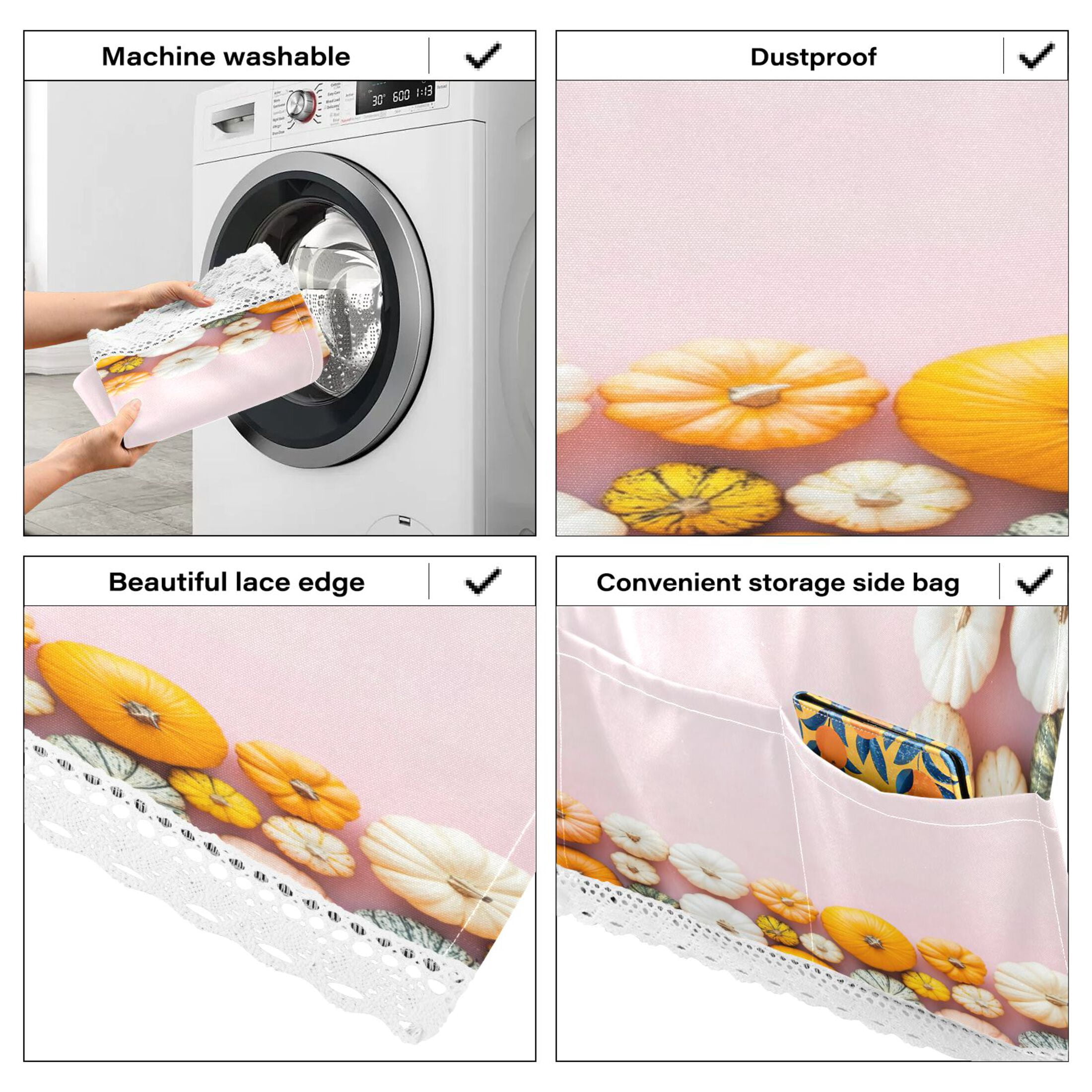 Small PumpkinsWasher and Dryer Covers Dust-Proof and Oil Resistant Fridge Cover with 4 Storage Pockets Washing Machine Top Cover for Laundry Kitchen Home 51.2 x 22 In