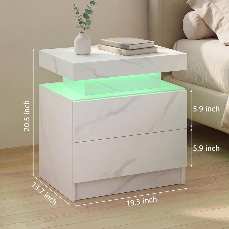 Howcool LED Nightstand, 2 Drawer Bedside Side Table with LED Lights for Bedroom Living Room