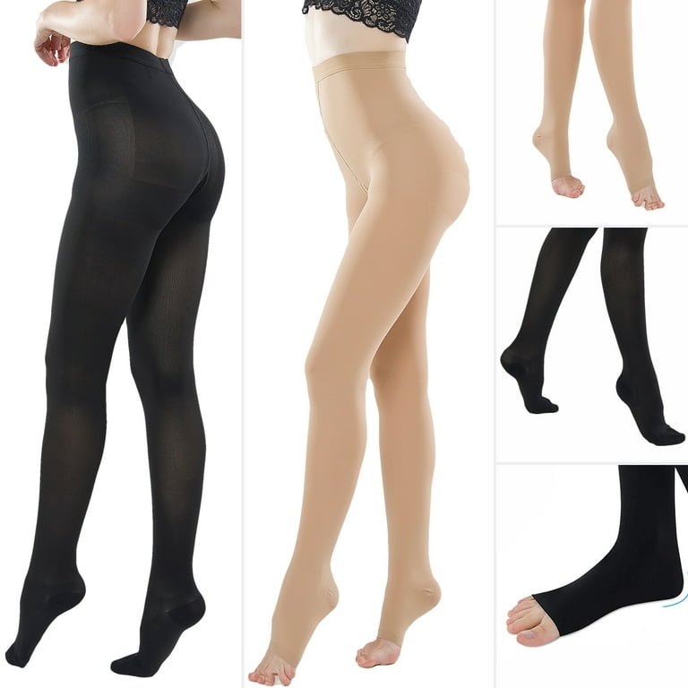 1 2 Pairs Compression Pantyhose 23-32 mmHg Opaque Graduated Support Hose  Stocking for Relieve Varicose Veins Edema Swelling 