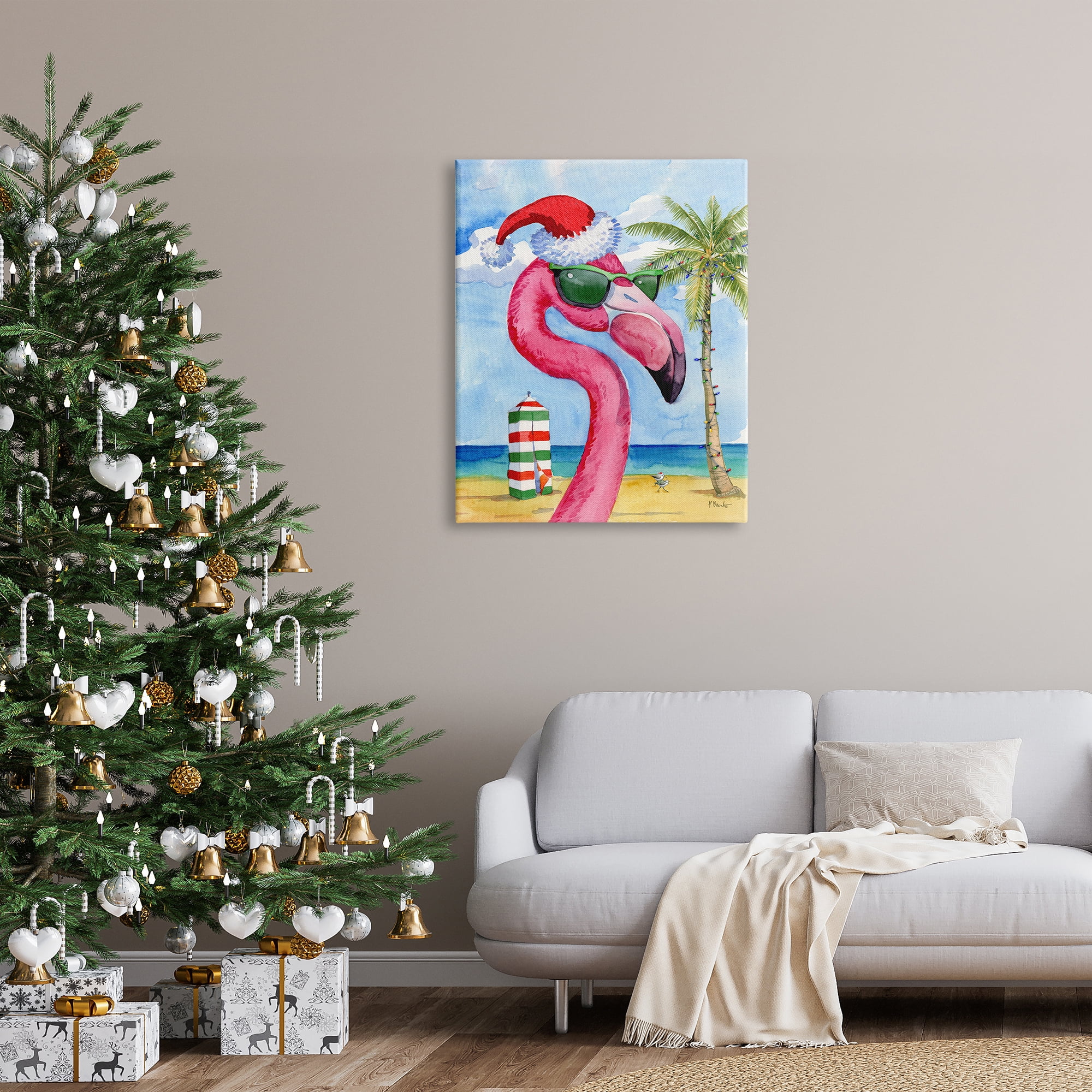 Stupell Industries Flamingo Tropical Christmas Holiday Painting Gallery Wrapped Canvas Print Wall Art, 30 x 40