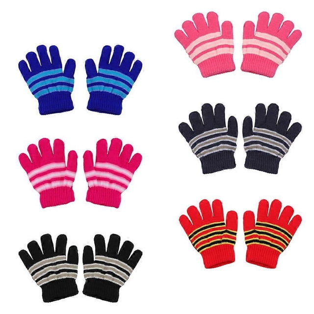 Kids Warm Gloves Full Finger Feature with 6Pairs Neutral Knitted Gloves