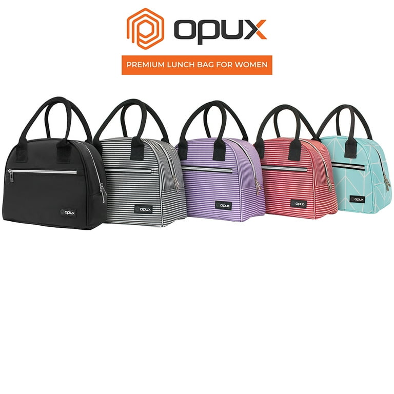 OPUX Lunch Box Women, Insulated Bag Girls School Kids Teen, Cute Small Soft  Cooler Tote Adult Work Office, Reusable Medium Purse Pail (Stripe Black)