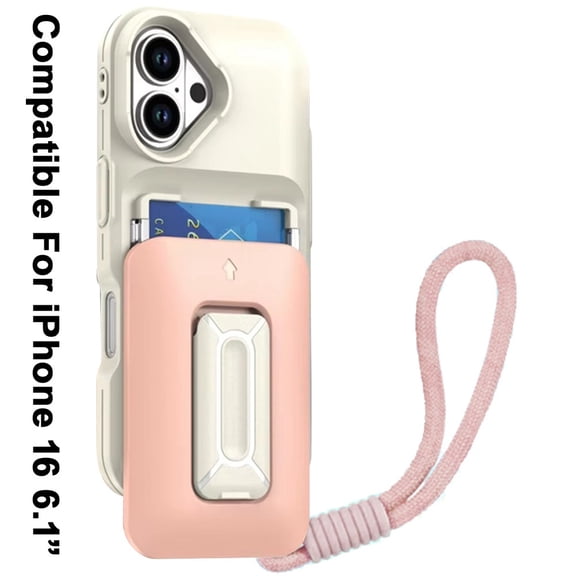 XPM for Apple iPhone 16 (6.1") Phone Case, Wallet Case with 2- Credit Card Holder, Wrist Strap & Kickstand Hybrid Shockproof TPU Cover for iPhone 16 (Beige / Pink)