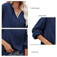 thumbnail image 4 of Mujeres con capucha Top encaje empalme cuello en V hombro caído cordón suéter suelto sudaderas para dama azul marino M, 4 of 5