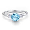 thumbnail image 3 of Gem Stone King 14K White Gold Swiss Blue Topaz and White Moissanite Engagement Ring for Women | 1.40 Cttw | Round 6.5MM | Gemstone November Birthstone | Size 7, 3 of 6