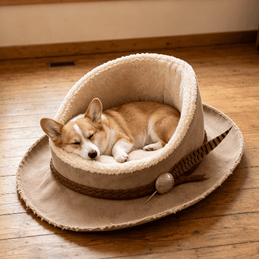 Cowboy Pet Bed, Western Cowboy Hat‑Shaped Pet Bed Sherpa Lined For Cats & Small Dogs
