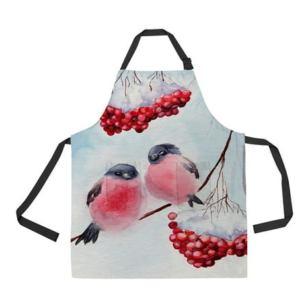 

ABPHQTO Two Winter Birds Bullfinch Branch Apron Home Kitchen Apron with Pockets