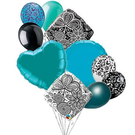 10 pc Turquoise Mehndi Accent Balloon Bouquet Wedding Baby Shower
