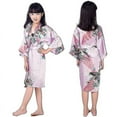 thumbnail image 1 of Girls' Satin Kimono Robe - Peacock And Blossoms Bathrobes Dressing Gown For Spa Wedding Birthday Y1, 1 of 5