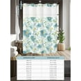 thumbnail image 6 of No Hook Cloth Fabric Shower Curtain with Snap in Liner, Teal Blue Flower Waterproof Shower Curtains Set with See Through Top Window, Abstract Garden Botanical Leaves Bath Curtains Shower 72"x72", 6 of 6