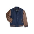 thumbnail image 3 of X RAY JEANS Boy's Wool Varsity Bomber Jacket With Grainy PU Sleevees, Navy/Brown, XL, 3 of 11