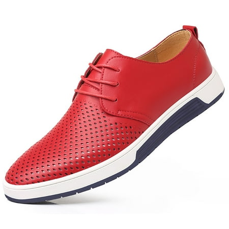 Santimon Breathable Leather Shoes Men Casual Shoes Non-Slip Sneakers Red 8.5 US