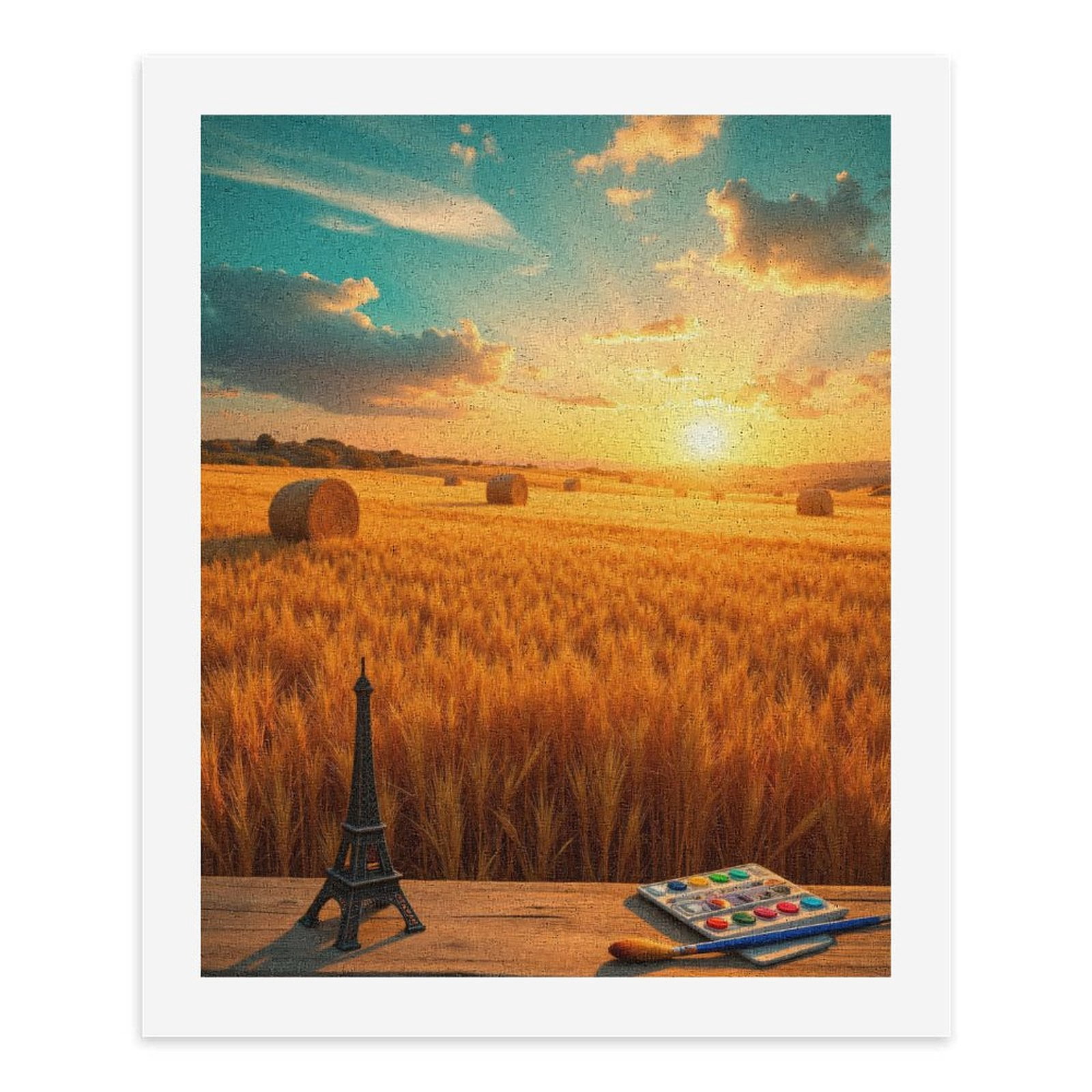 Paint By Numbers Kit for Adults Beginner - Sunset Field Art Eiffel Tower DIY Canvas Painting Kits for Adults, Frameless Paint By Number for Adults for Home Wall Decor 16x20 Inch