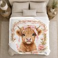 thumbnail image 3 of Adorable Highland Cow Pink Floral Wreath Whimsical Watercolor, Cozy Friendship Quote Scene, Warm Flannel Blanket for Ranch House and Living Room, Art Lovers Friendship Gift, Playful Home Decor, 3 of 4