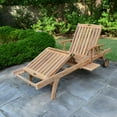 thumbnail image 4 of Ash & Ember Grade A Teak Reclining Sun Lounger with Armrests, Four Adjustable Backrest Position, Fold-Up Knee Positions, Pull-Out Tray, Outdoor Solid Wood Patio, Weather-Resistant, Chaise, Wheels, 4 of 6