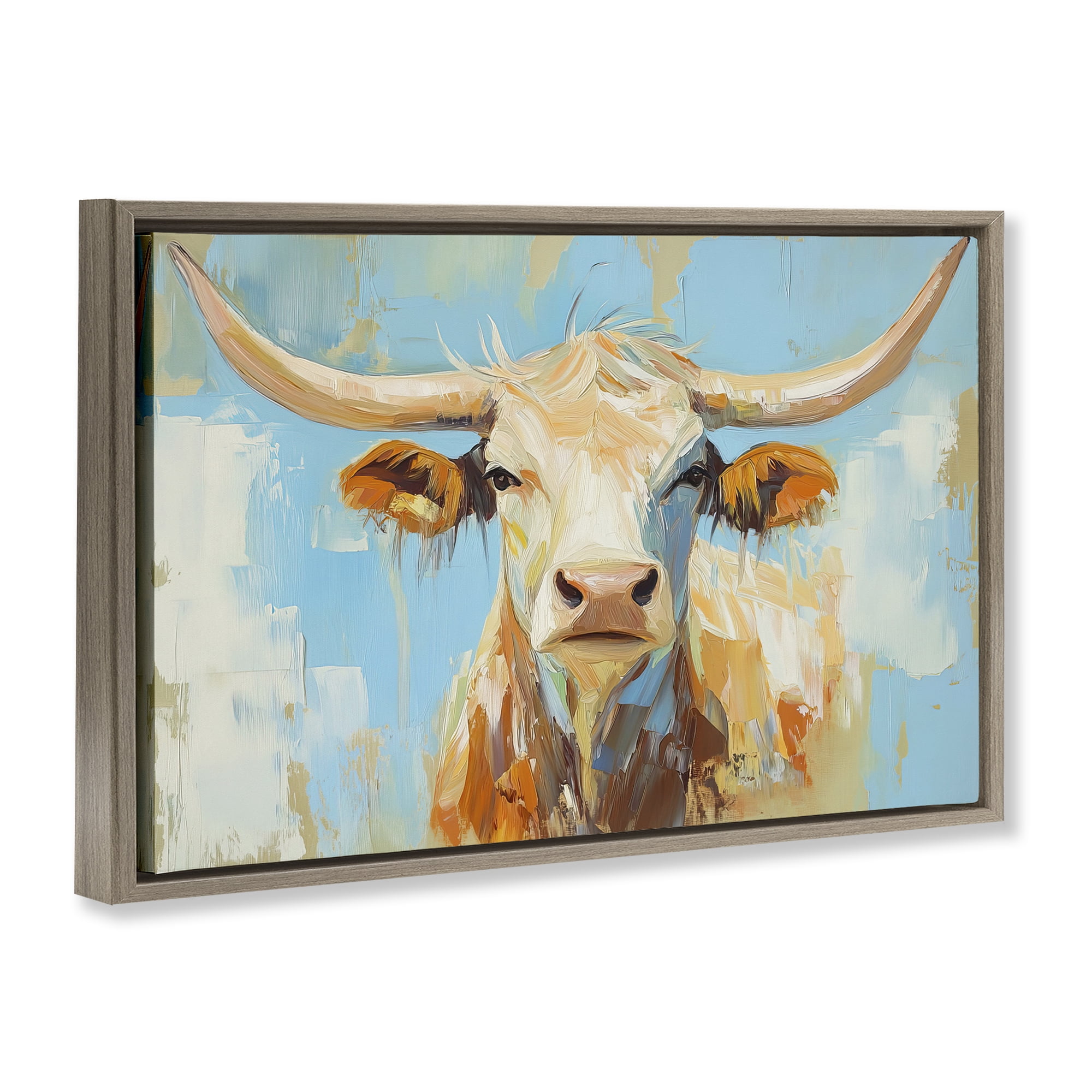 Stupell Industries Abstract Texas Longhorn Brown Framed Floater Canvas Wall Art, design by Tina LeCour