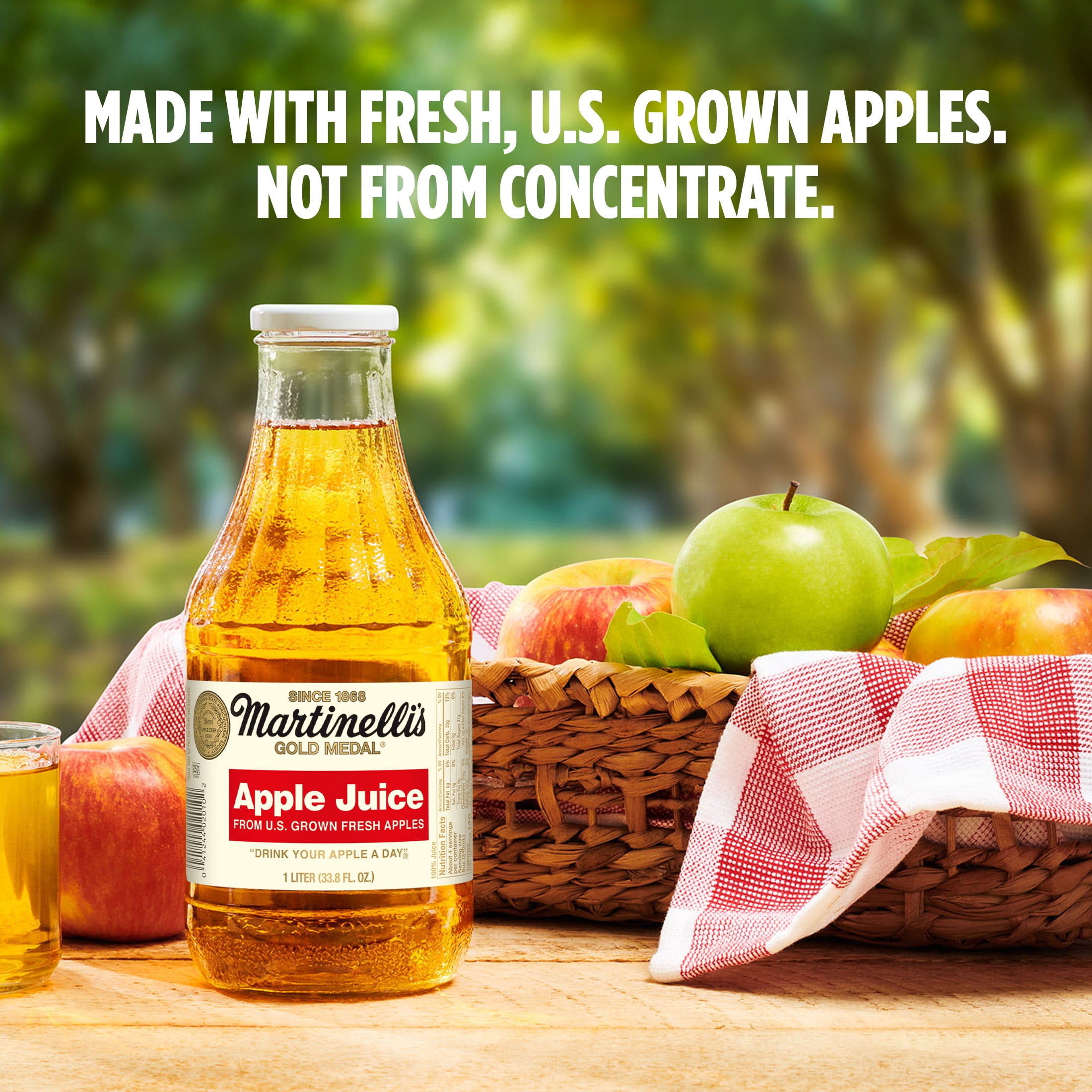 (3 pack) Martinelli's Gold Medal 100% Apple Juice, Multi-Serve Glass Bottle, 1 Liter