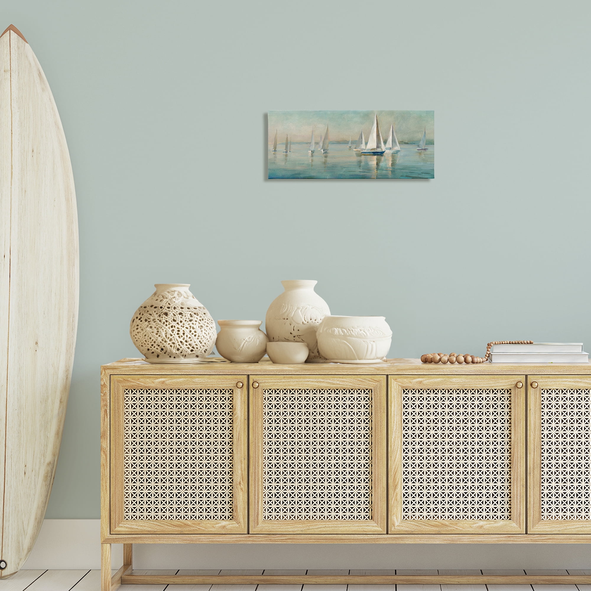 Stupell Industries Panoramic Sailing at Sunrise Nautical & Beach Painting Wrapped Canvas Art Print Wall Art, 24 x 10