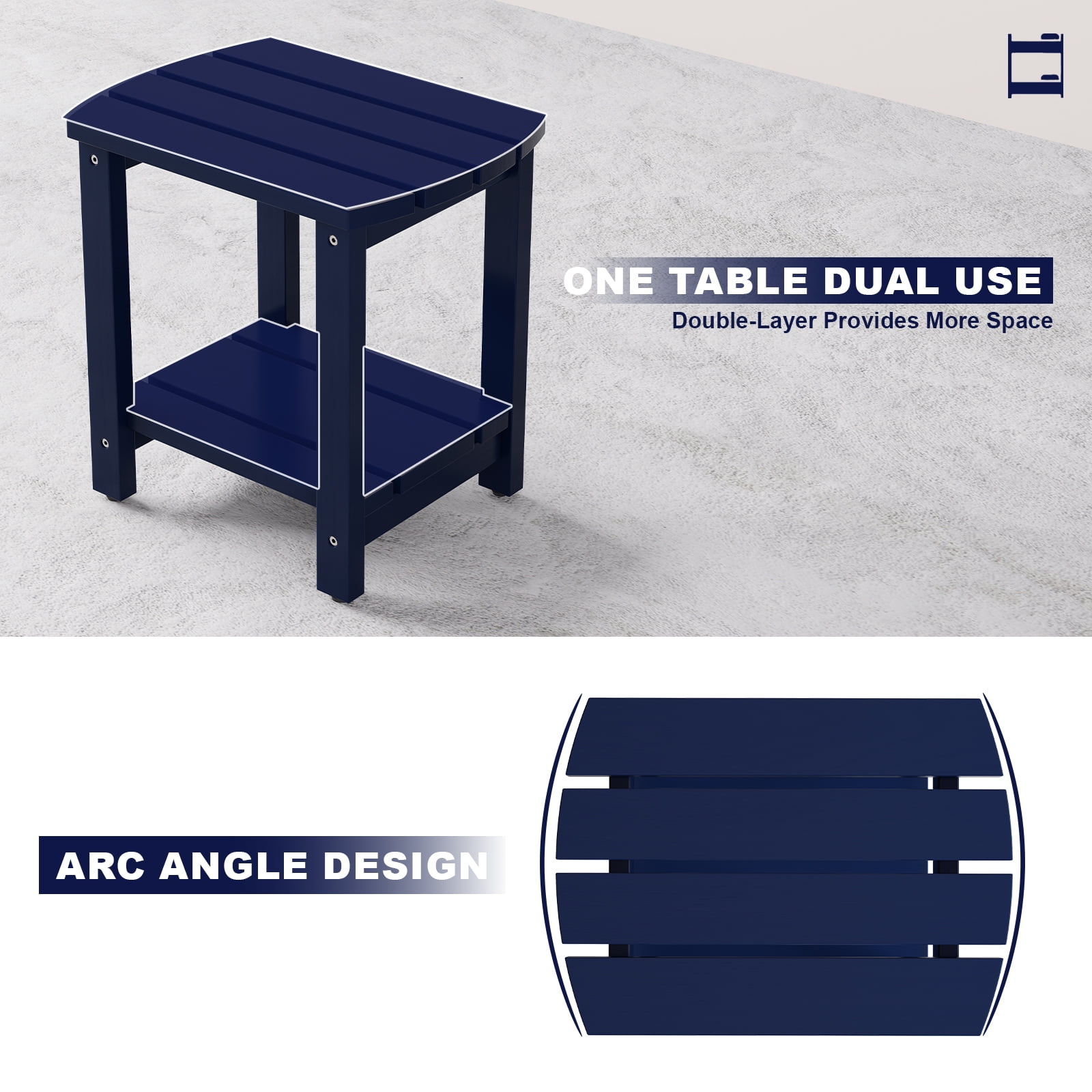 Indoor Outdoor Mid-Century Weather-Resistant Pine Wood Rectangle End Table, Navy Blue (2PCS)