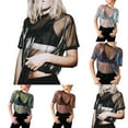 thumbnail image 5 of Women See Through Mesh Shiny Sheer Top T-Shirt Casual Blouse Tee Clubwear, 5 of 9