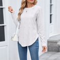 thumbnail image 5 of Fall Tops for Women 2025, Comdrip Tops for Women Long Sleeve Knit Crew Neck T Shirts Side Split Blosue Casual Loose Fit Fall Basic Tees Womens Long Sleeve Tops White L, 5 of 9