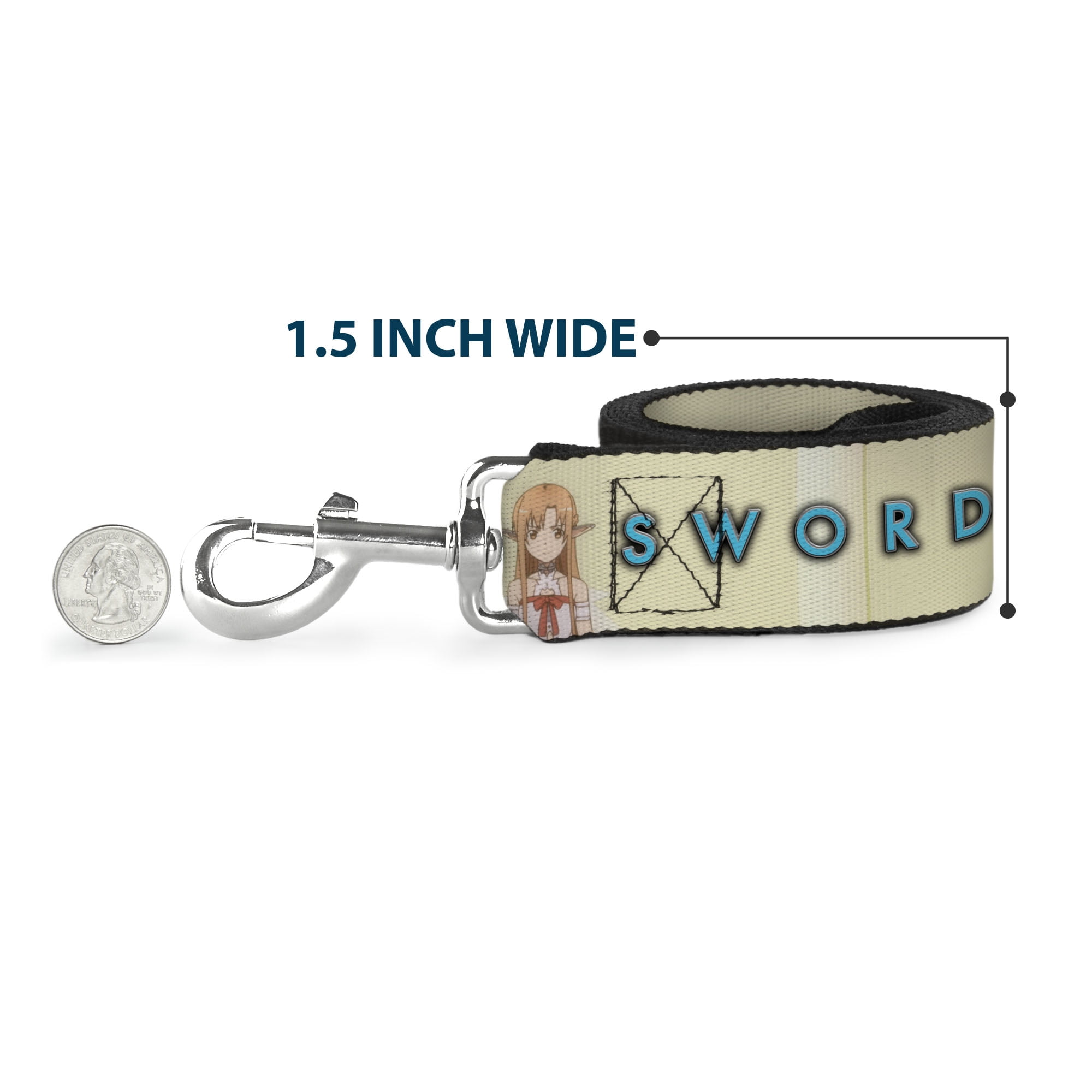 Sword Art Online Pet Leash, Dog Leash, Sword Art Online Asuna Yuuki Pose and Title Logo Cream, 6 Feet Long 1.0 Inch Wide