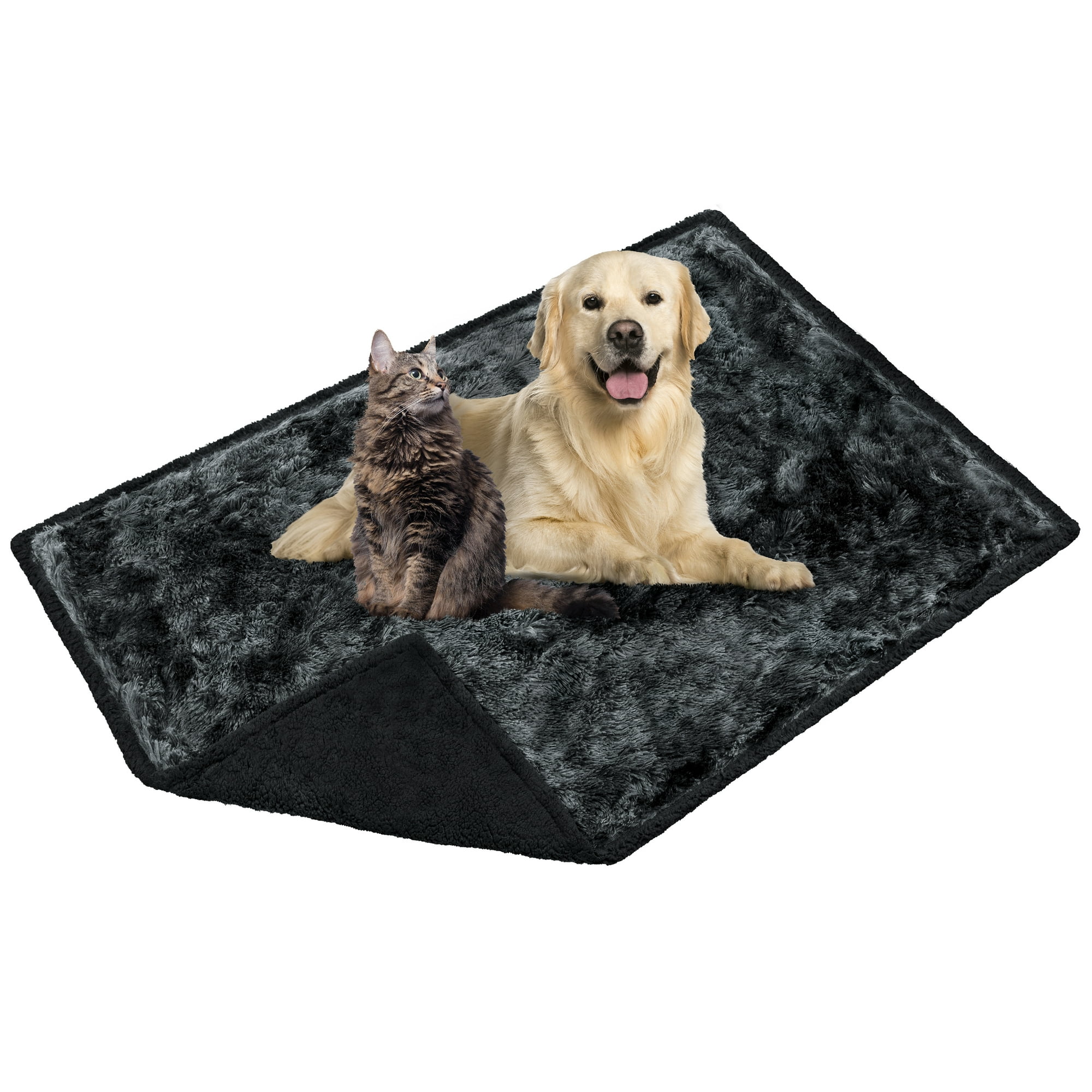 PetAmi Fluffy Waterproof Dog Blanket Faux Fur Pet Fleece Shag Throw for Dogs and Cats Fuzzy Furry Soft Plush Sherpa Throw Furniture Protector Sofa Couch Bed Tie Dye Black 60x80