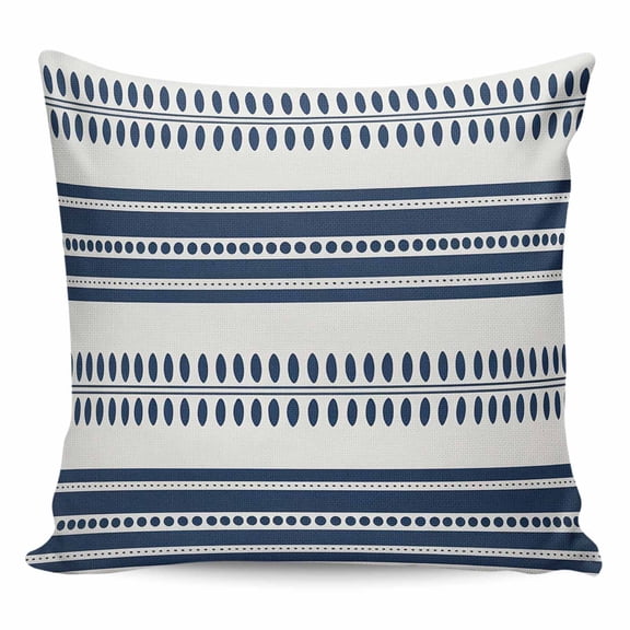 Throw Pillow Covers 20x20 Inch, Navy Blue Striped Decorative Pillow Cases for Couch Sofa Bed, Farmhouse Geometric Stripe Cotton Linen Square Home Decor Pillowcases with Hidden Zipper