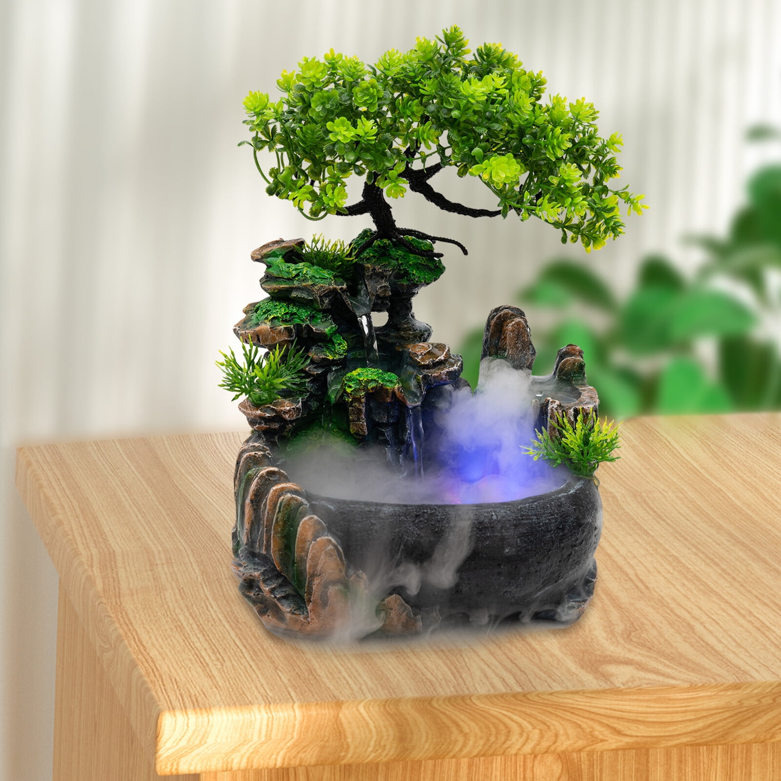 Water Fountain Resin Rockery Waterfall Feng Shui Desktop LED Lamp Office  Decor Blue - Walmart.com