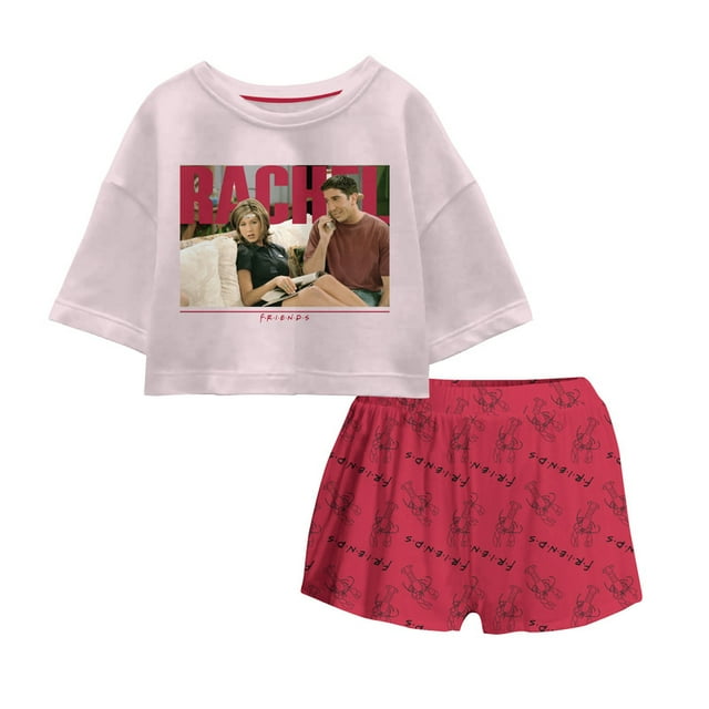 Pijama Friends para Mujer, Cuello Redondo Manga Corta con Short MulticolorTalla CH 2 Piezas