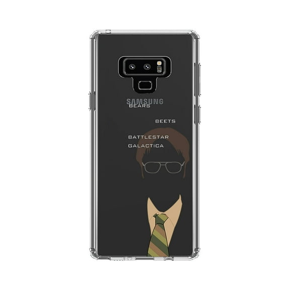 DistinctInk Clear Shockproof Hybrid Case for Samsung Galaxy Note 9 - TPU Bumper, Acrylic Back, Tempered Glass Screen Protector - BEARS BEETS BATTLESTAR GALACTICA
