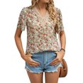 thumbnail image 1 of Xuanfei Women Floral Print V Neck Short Sleeve Summer Top, 1 of 7
