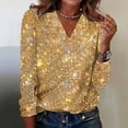 thumbnail image 3 of Sequin Holiday Tops for Women Party Night V Neck Sparkly Long Sleeve Top Glitter New Years Eve Tops Gold 2XL, 3 of 7