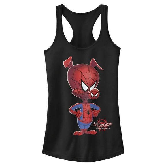 Junior's Marvel Spider-Man Spiderverse Spider-Ham Portrait Racerback Tank Top Black Large
