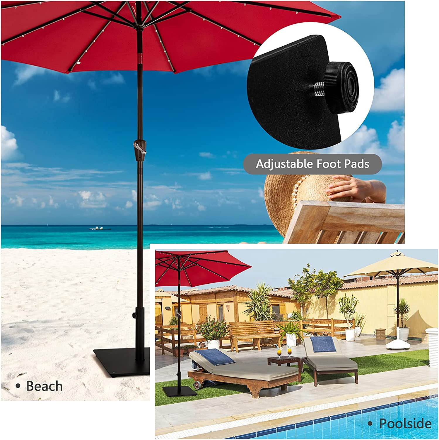 WBTER 36LBS Square Umbrella Base, Heavy Duty Patio Umbrella Base Stand with 3 Adapters, 20”x20” Weighted Outdoor Umbrella Stand with Adjustable Foot, Suitable for Backyard, Deck, Poolside