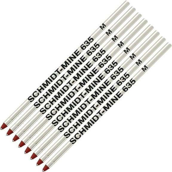 Schmidt 635 D1 Mine Ballpoint Refill - Red Ink (Medium Tip 0.7mm) - Pack of 8