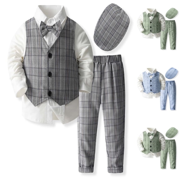 Fozruso Boys Pants 2 Pieces Set,Baby Boy Clothes Suits Tuxedo Gentleman Outfits Formal Dress Shirt Vest Pants Baby Suit Sets Boys Clothing Sets,3-4 Years