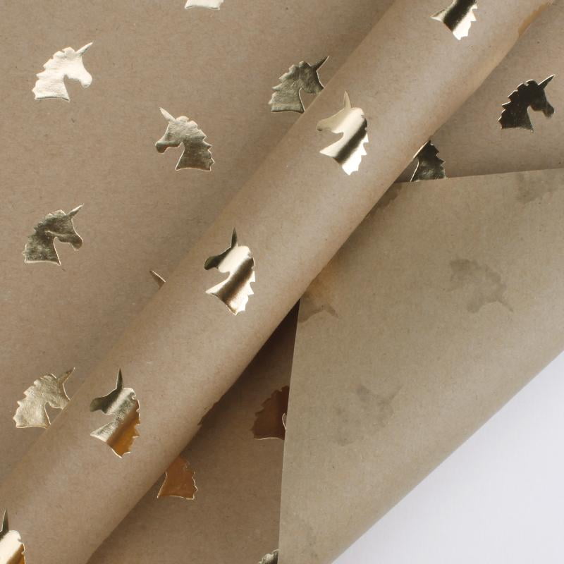 UNICORN GOLD FOIL KRAFT WRAPPING PAPER SHEETS - (4) - 30' X 20' SHEETS