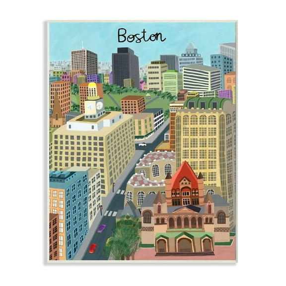 Stupell Industries Colorful Boston Massachusetts City Landmark Architecture Graphic Art Unframed Art Print Wall Art, 13x19, by Carla Daly