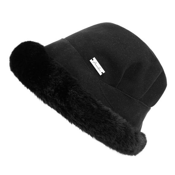 QKURT Winter Warm Hat for Women, Faux Fur Furry Bucket Hat Windproof Ear Protection Fisherman Cap, Cozy Fuzzy Hat Thermal Beanie with Soft Plush Lining