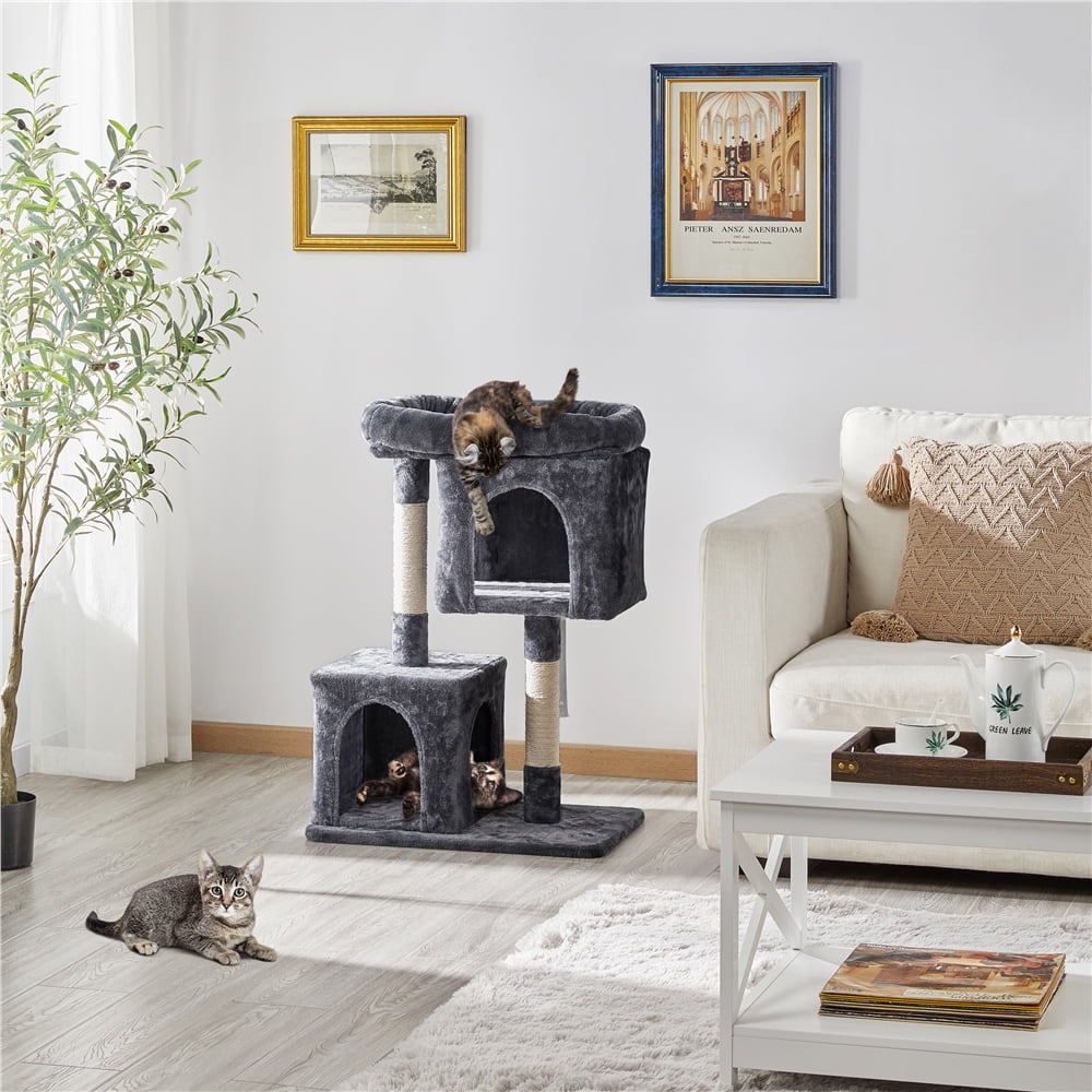 Alden Design 33.5''H Plush Cat Tree with Wide Platform Condo for Indoor Cats, Dark Gray