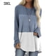 thumbnail image 1 of Camiseta de mujer de manga larga, cuello redondo, color en contraste, camiseta de algodón, azul vaquero, 3XL Vogacara  AP000711-21, 1 of 7